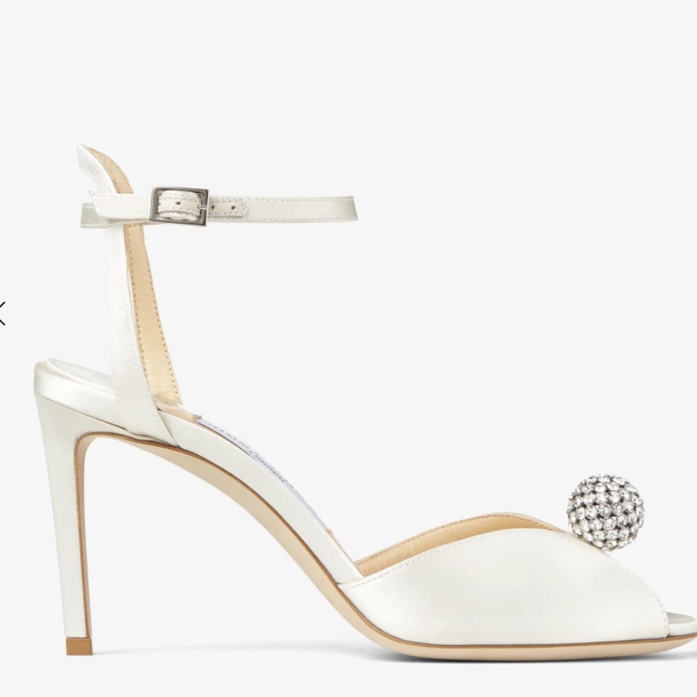 Sacora 85
Ivory Satin Sandals with Crystal-Embellished Sphere